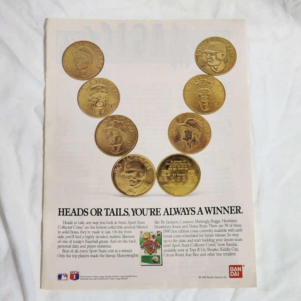 Vintage Print Ad Sports Stars Collector Coins Ban Dai MLB Baseball clipping 1990